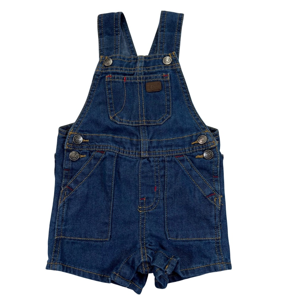 Lee Shortalls Baby 12M Blue Denim Dark Wash Contrast‎ Stitching Vintage Style